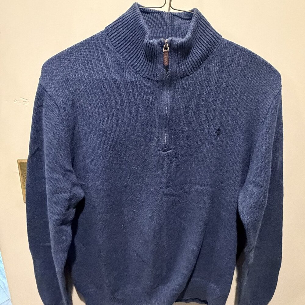Polo Ralph Lauren XL 1/4 Zip Sweater Blue Cotton Knit Pullover
